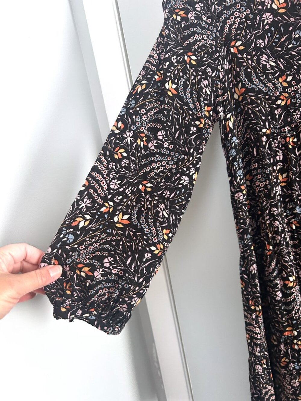 Anthropologie Maeve Black Floral Mini Dress Tiered Ruffle Womens S Boho Western - Picture 4 of 10